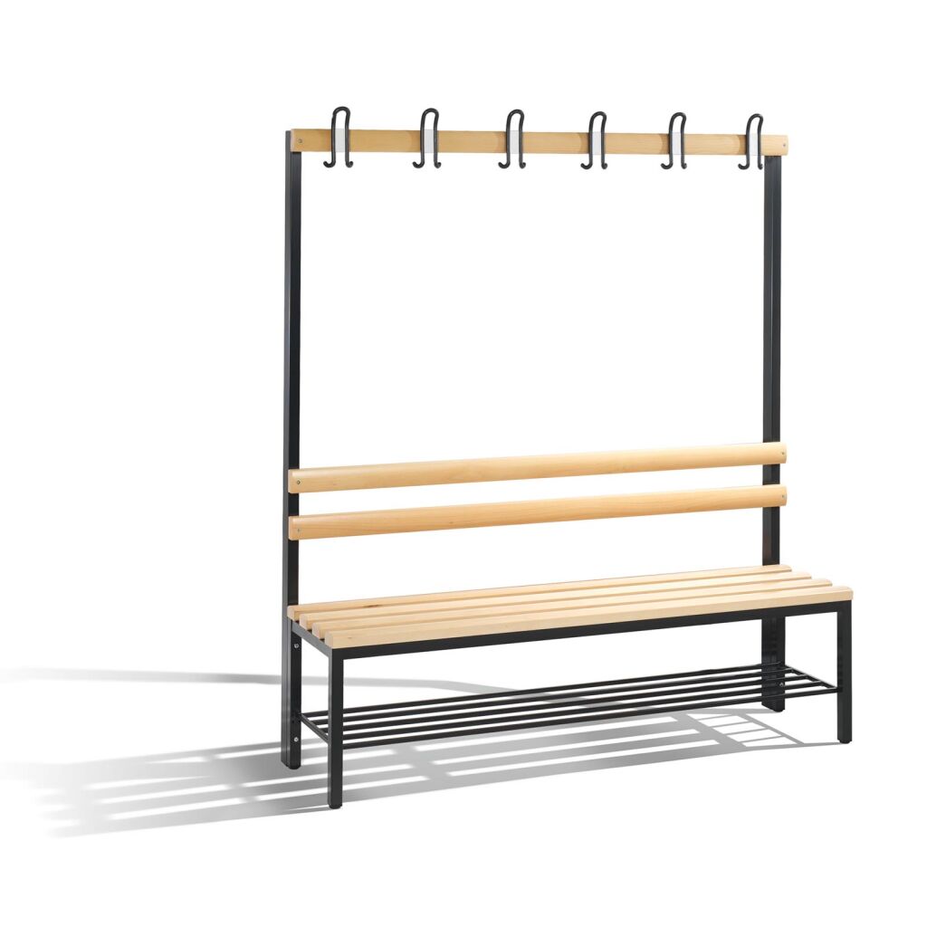 Cloakroom bench with coat rack and shoe rack, one-sided 
