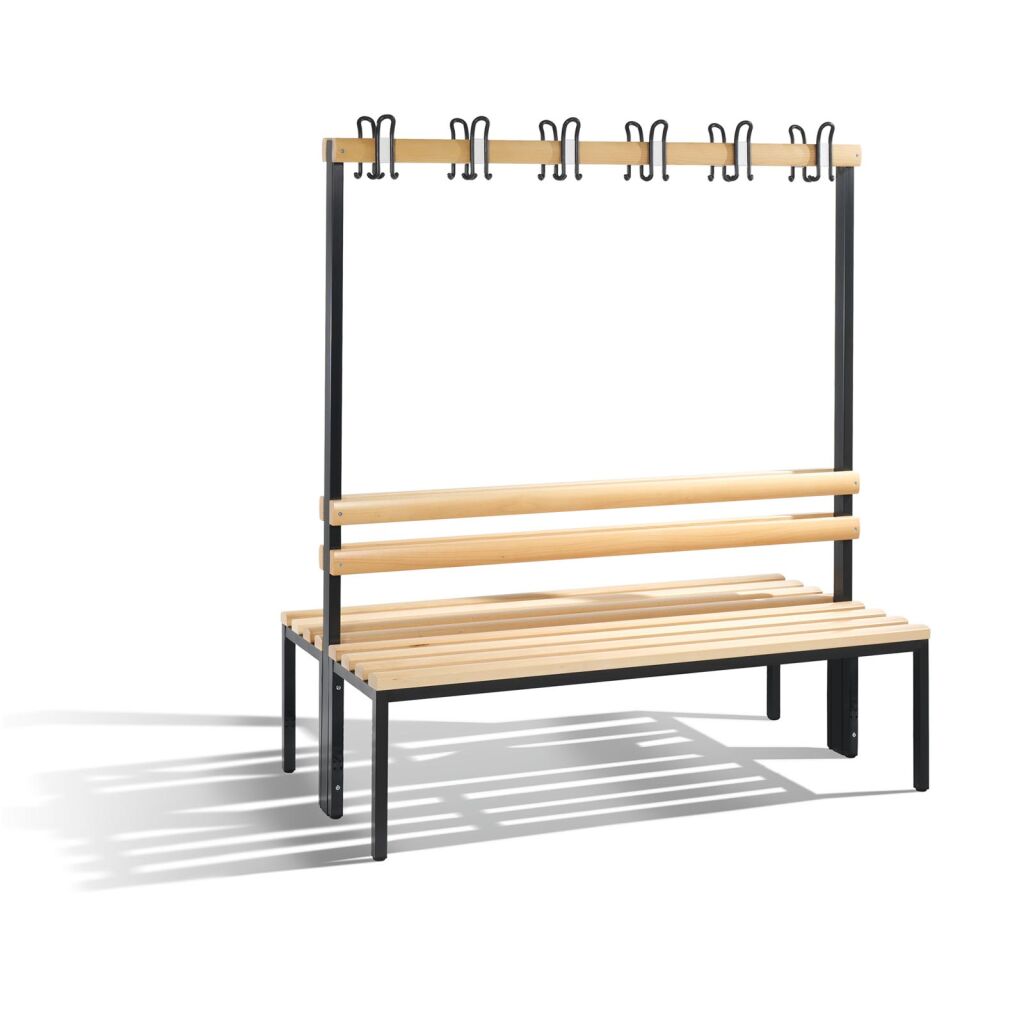 Cloakroom bench with coat rack, double-sided