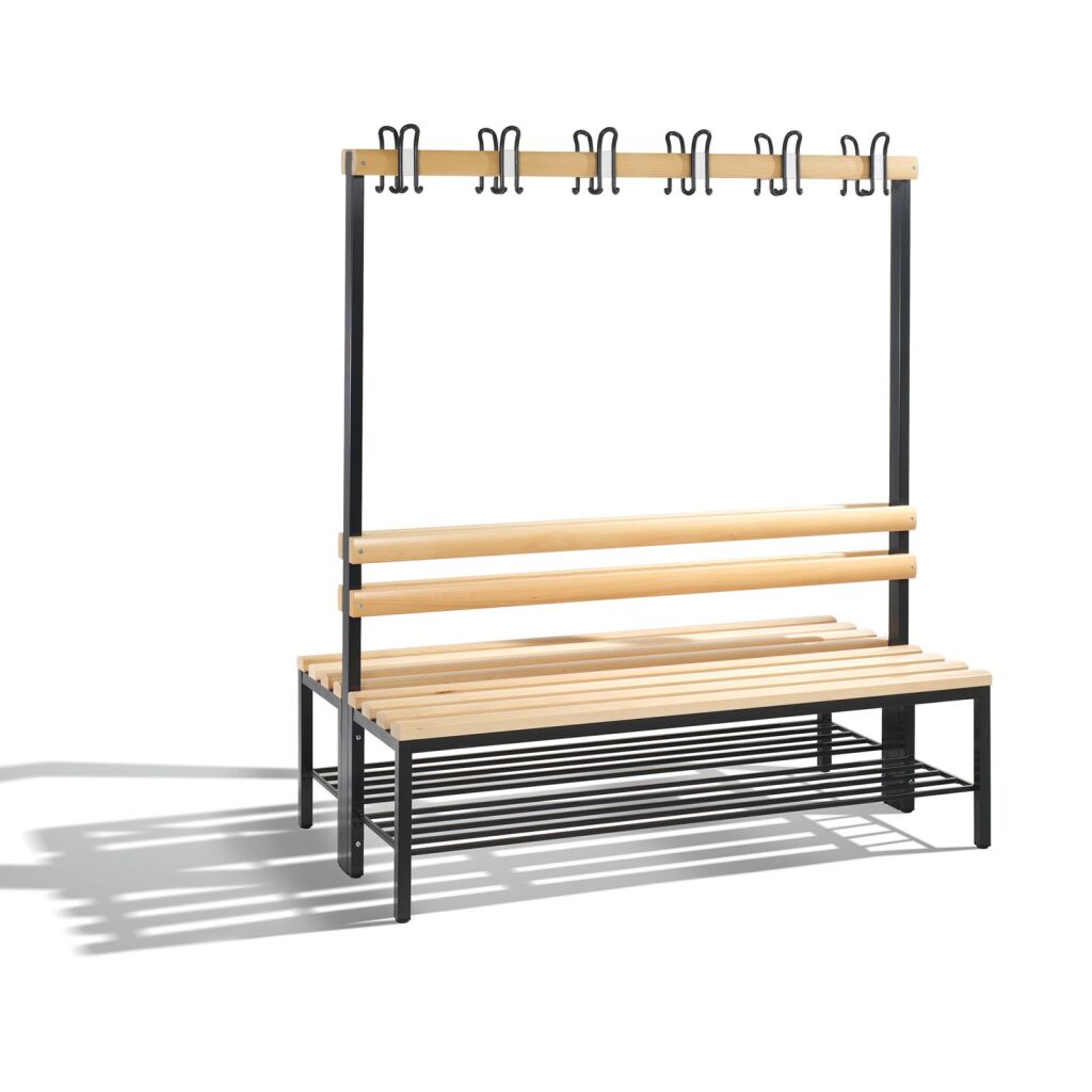 Cloakroom bench with coat rack and shoe rack, double-sided 