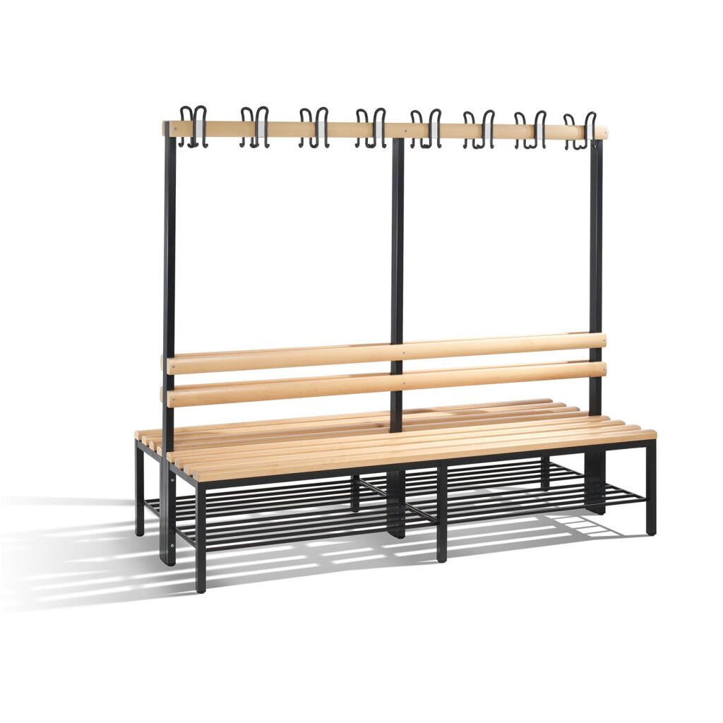 Cloakroom bench with coat rack and shoe rack, double-sided 