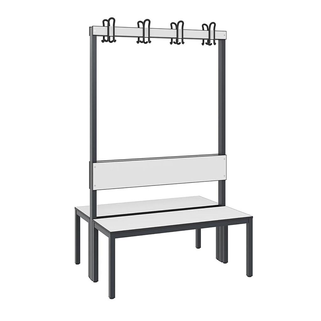 Banc vestiaire avec vêtements crochets, côté double