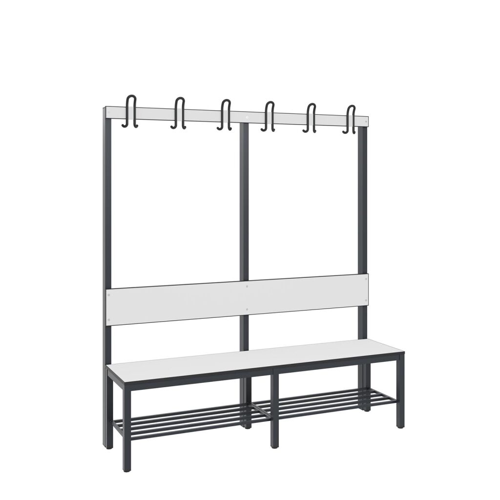 Cloakroom bench with coat rack and shoe rack, one-sided 