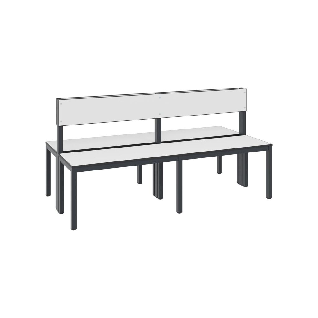 Cloakroom bench with backrest, double-sided