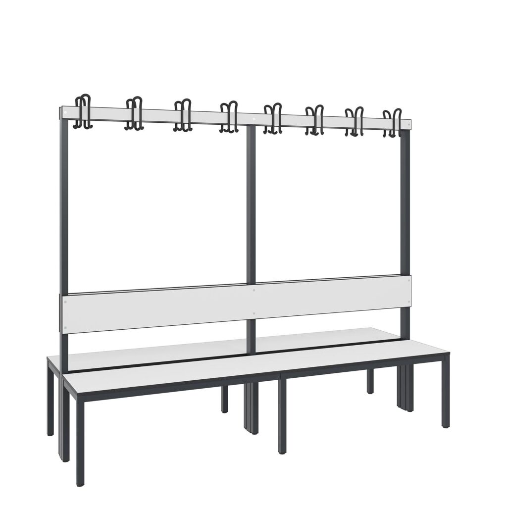 Cloakroom bench with coat rack, double-sided