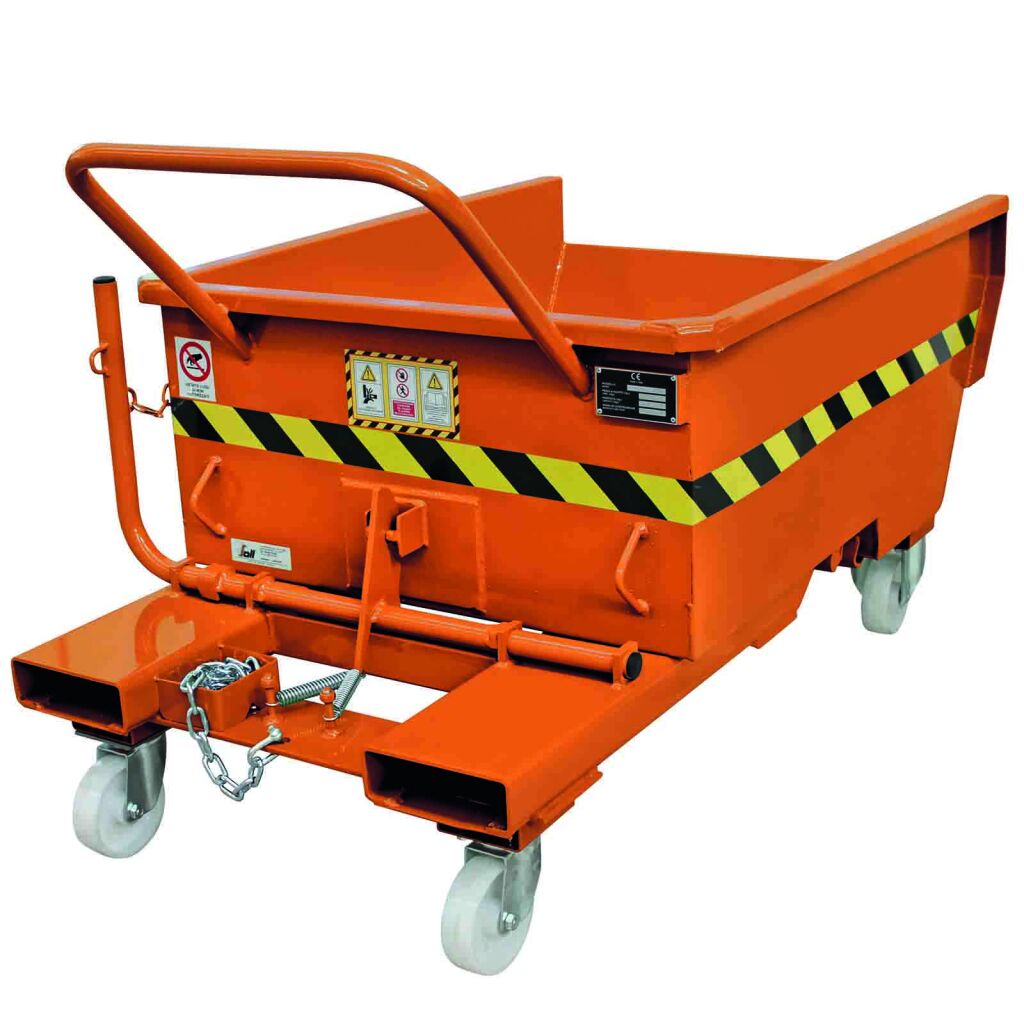 Automatic tilting container on wheels standard