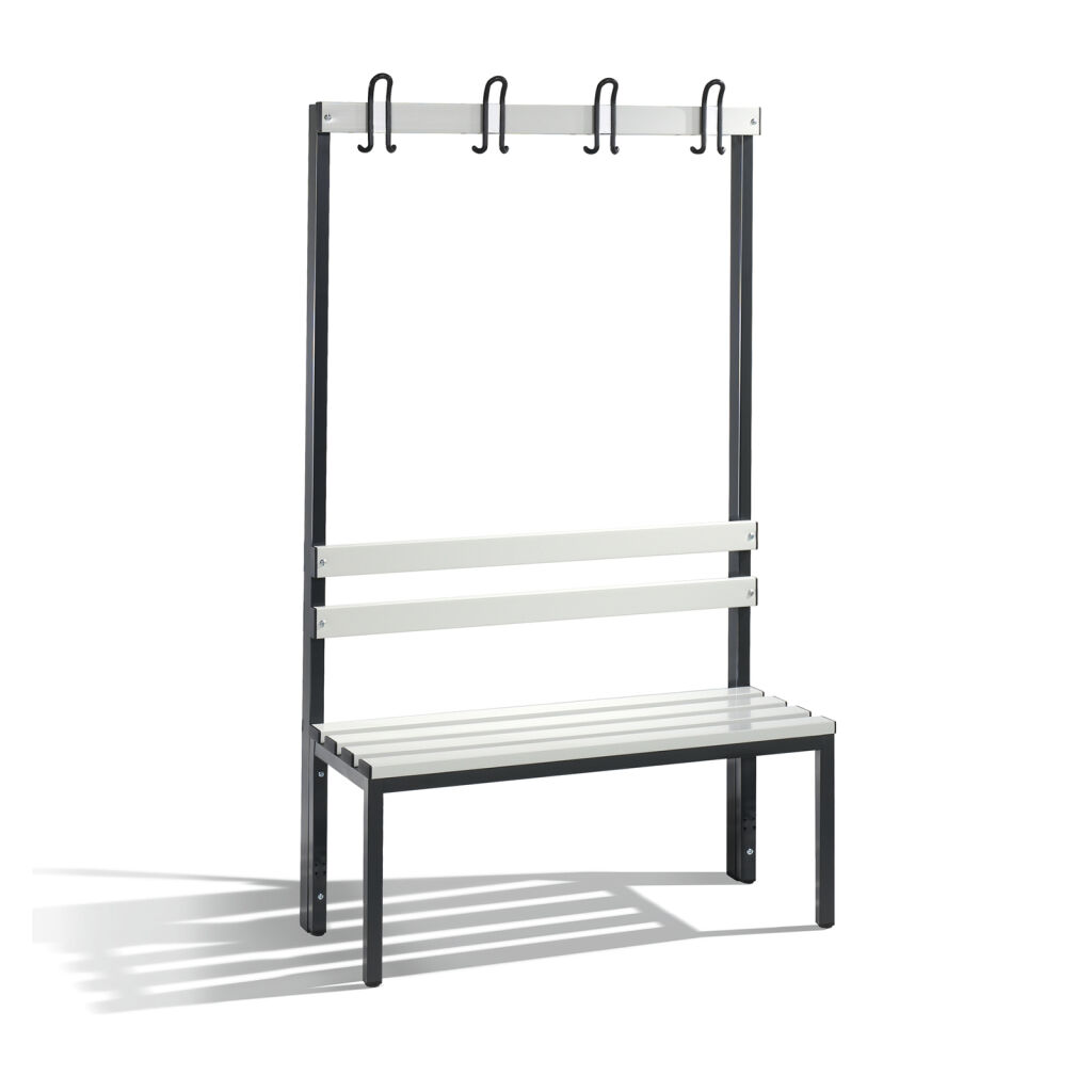 Cloakroom bench with coat rack, one-sided