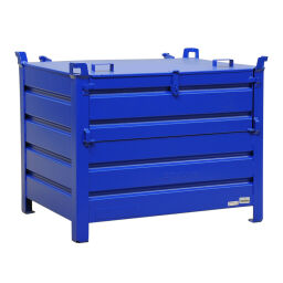 Stacking box steel Full Security 1 flap at 1 long side.  L: 1200, W: 800, H: 970 (mm). Article code: 1011289W-01