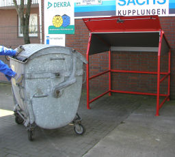Afvalcontainer Afval en reiniging behuizing voor afvalcontainer standaard; met dak, zonder wanden/bodem/deuren.  L: 1550, B: 1350, H: 1650 (mm). Artikelcode: 28S1100-S