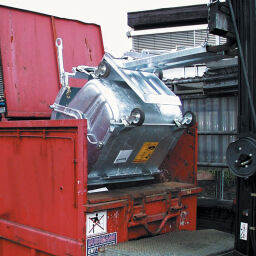 Müllcontainer Abfall und Reinigung Kippvorichtung geeignet für die Aufnahme mit DIN-Adapter.  L: 1850, B: 1390, H: 650 (mm). Artikelcode: 36-KM