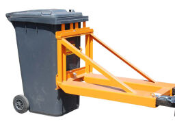 Waste and cleaning recycling bin lifter with insertion brackets 36-MH-1
