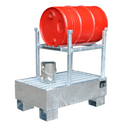 Retention basin steel drum rack including leakingbucket