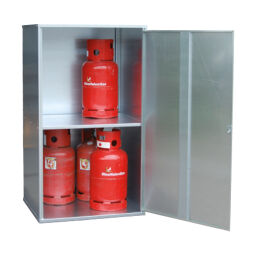 Gasflaschenlagerung Gasflaschenschrank für 10 Flaschen 11-kg.  L: 840, B: 690, H: 1475 (mm). Artikelcode: 40GFD-G1