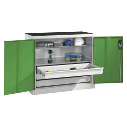 Cabinet workbenches with 2 hinged doors, 2 floors and 3 drawers