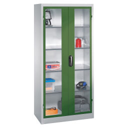 Armoire d'équipement avec des fenêtres panoramiques dans 2 portes tournantes et 4 étages