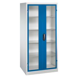 Armoire d'équipement avec des fenêtres panoramiques dans 2 portes tournantes et 4 étages