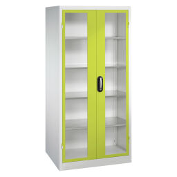 Armoire d'équipement avec des fenêtres panoramiques dans 2 portes tournantes et 4 étages