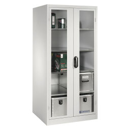 Cabinet material cabinet with viewing windows in 2 hinged doors and 4 floors.  W: 930, D: 800, H: 1950 (mm). Article code: 578924055-S