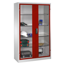 Cabinet material cabinet with viewing windows in 2 hinged doors and 4 floors 578931055-D