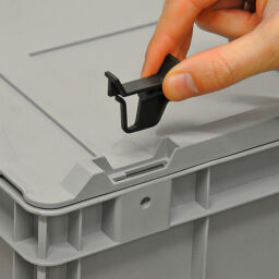 Stacking box plastic accessories hinged lid.  L: 400, W: 300, H: 10 (mm). Article code: 38-NS43-DEK