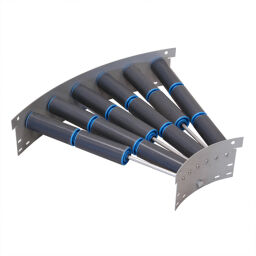 Roller conveyor with plastic rollers 45 degree bend.  W: 468, H: 127 (mm). Article code: 80-BO45