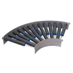 Roller conveyor with plastic rollers 90 degree bend