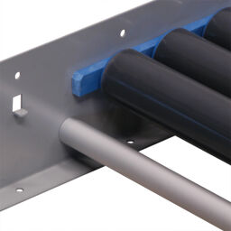 Roller conveyor with plastic rollers 500 mm with side guides .  L: 500, W: 468, H: 127 (mm). Article code: 80-RB500