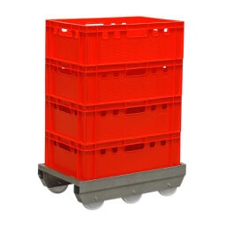 Fahrgestell Kistenroller edelstahl für Eurobehälter 600x400 mm geeignet.  L: 605, B: 405, H: 170 (mm). Artikelcode: 99-8170