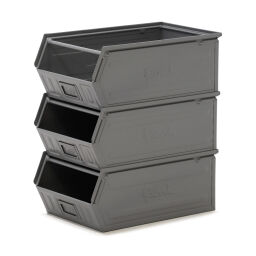 Storage bin steel grip opening