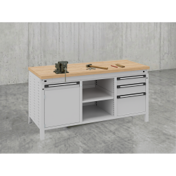 Workbenches with 1 cabinet, 3 drawers, and 1 shelf
