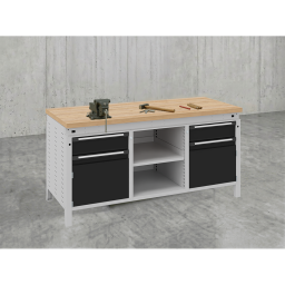 Etablis table de travail avec 2 armoires, 2 tiroirs et 1 étagère