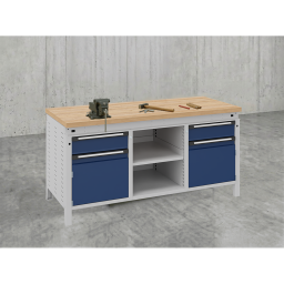 Etablis table de travail avec 2 armoires, 2 tiroirs et 1 étagère