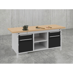 Etablis table de travail avec 2 armoires, 2 tiroirs et 1 étagère