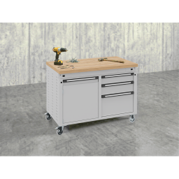 Workbenches mobile workbench on wheels, with 1 cupboard and 3 drawers