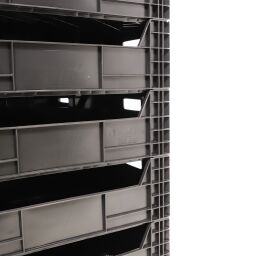Euronorm stacking bins long side half open