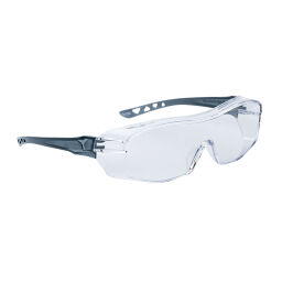Protective eyewear cross-over glasses with temples