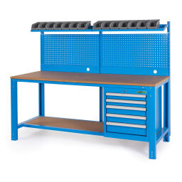 Workbenches with 5 drawers, 1 bottom shelf, and a tool rack