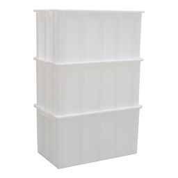 Stacking box plastic stackable all walls closed.  L: 740, W: 440, H: 400 (mm). Article code: 38-S10-T