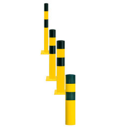 Protection guards Safety and marking bumper protection crash protection bollard, plastic-coated - 275 mm large (black/yellow).  W: 273, H: 1600 (mm). Article code: 42.199.13.769
