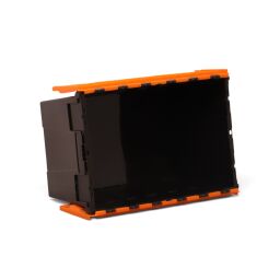 Distribution bin provided with lid consisting of two parts