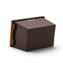 Distribution bin provided with lid consisting of two parts