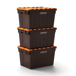 Distribution bin provided with lid consisting of two parts