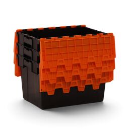 Distribution bin provided with lid consisting of two parts
