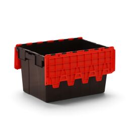 Distribution bin provided with lid consisting of two parts