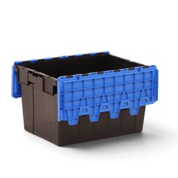 Distribution bin provided with lid consisting of two parts