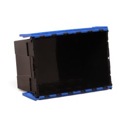 Distribution bin provided with lid consisting of two parts