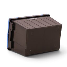 Distribution bin provided with lid consisting of two parts