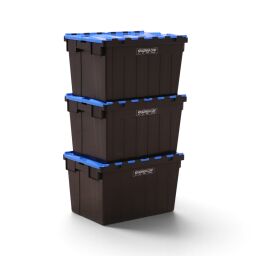 Distribution bin provided with lid consisting of two parts