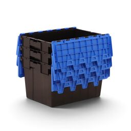 Distribution bin provided with lid consisting of two parts