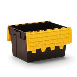 Distribution bin provided with lid consisting of two parts