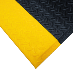 Tapis antifatigue avec un motif de plaque à damier noir et jaune